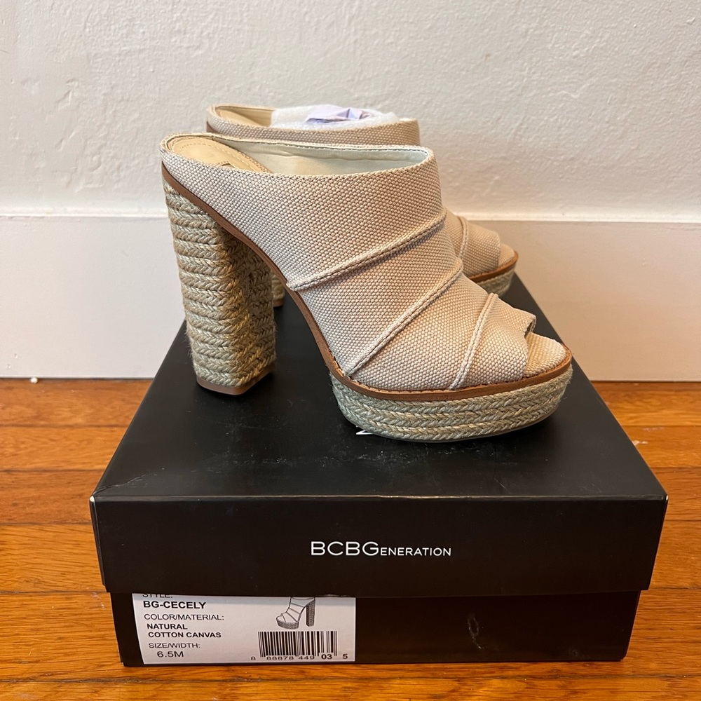 BCBGeneration Cecely mule heel sandal natural cotton canvas BRAND NEW